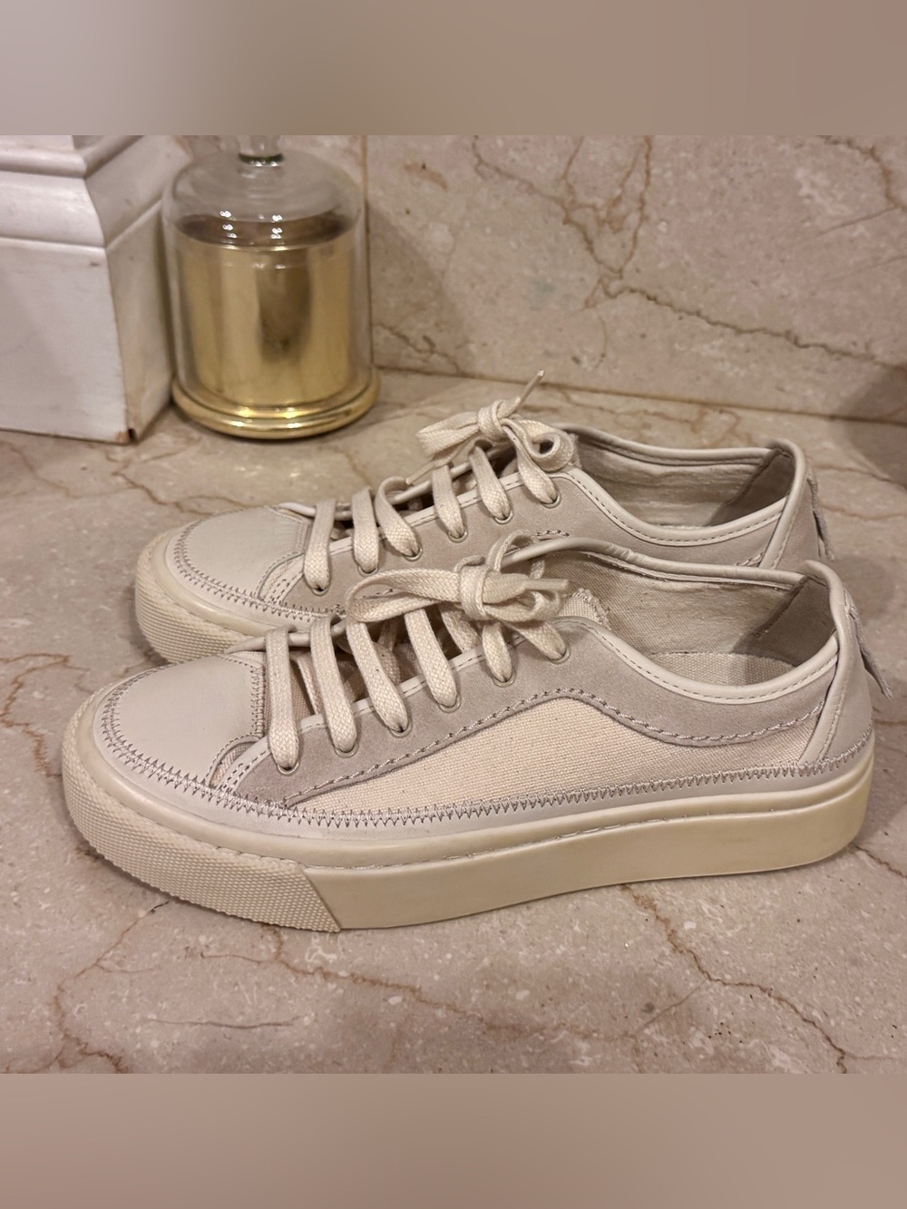 All Saints Women's Cream Canvas Low Top Sneakers shoes Sz 38 or 7.5